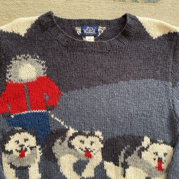 Vintage Woolrich Sled Dog Sweater 100% Wool Large Knit Long Sleeve Heavy - Picture 3 of 8